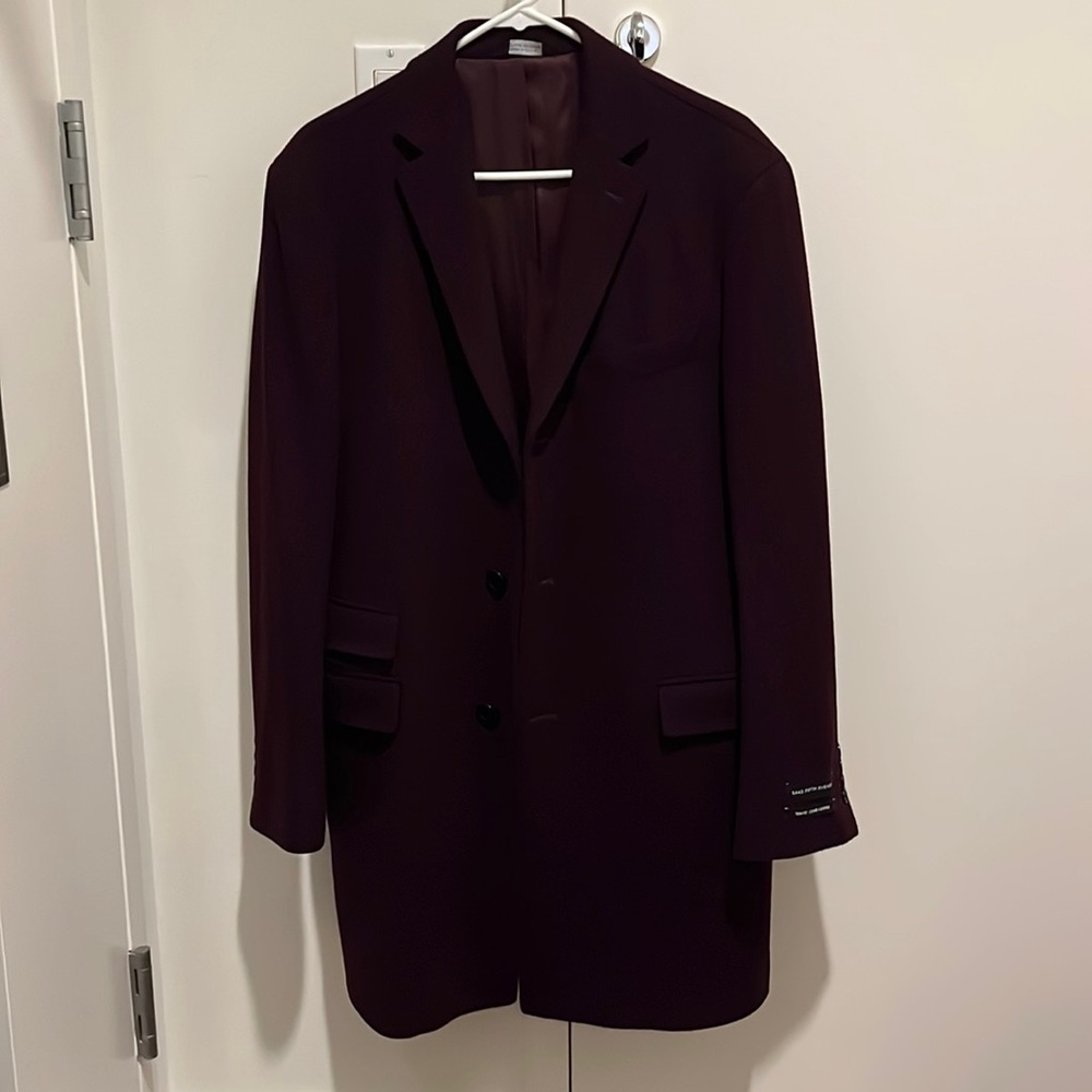 Saks Fifth Avenue Burgundy Trim Fit Wool Coat